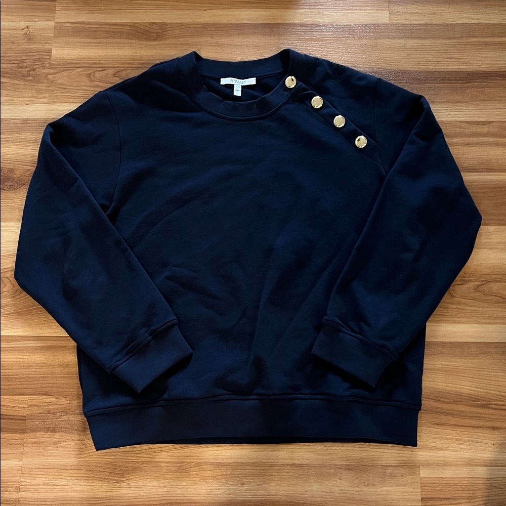 Derek Lam 10 Crosby Lucie One Shoulder Button Sweatshirt navy Blue